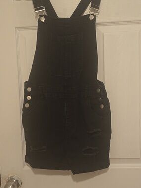 Black Denim Overall Short with Front Pocket